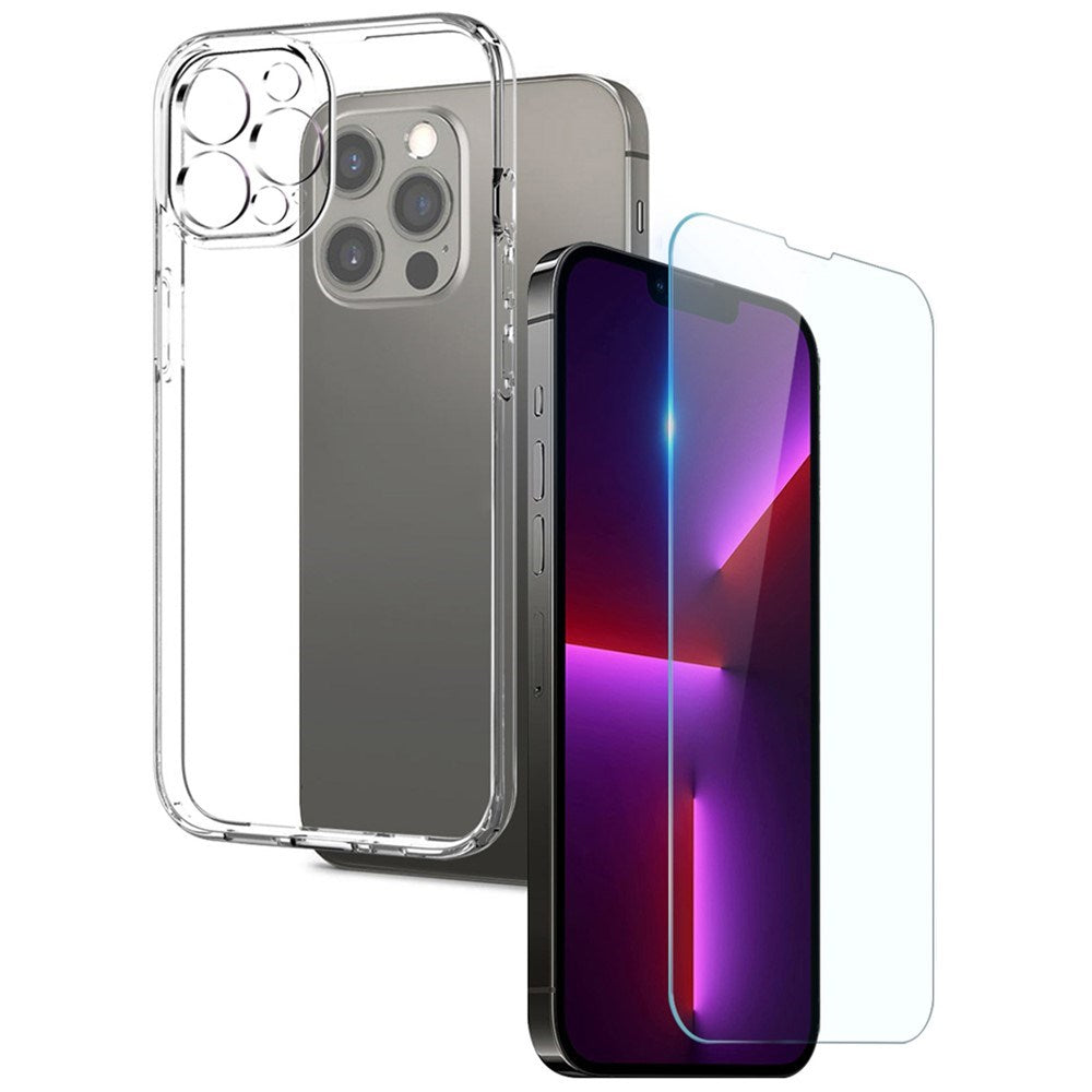 iPhone 13 Pro NORTHJO 2-i-1 Sæt - Fleksibelt Plast Mobil Cover & Skærmbeskyttelsesglas - Gennemsigtig