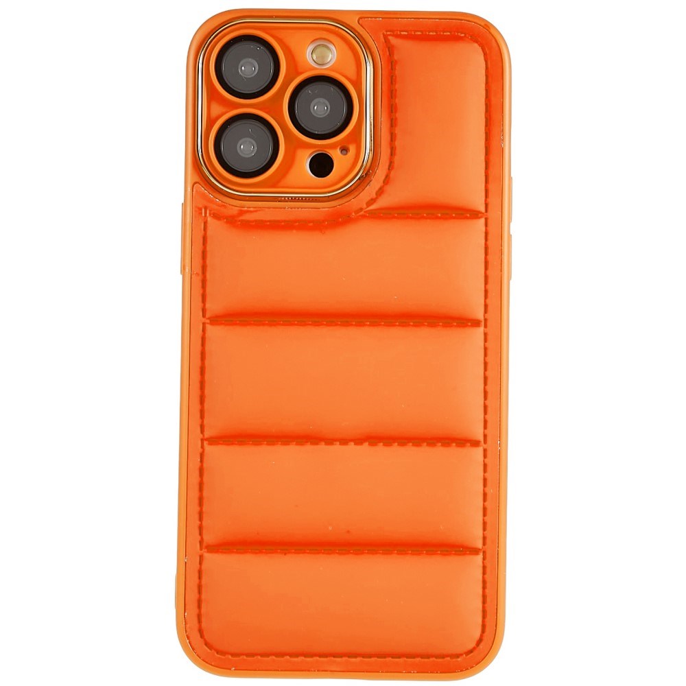iPhone 14 Pro Max Læderbetrukket 3D Plastik Mobil Cover m. Kameralinse Beskyttelse - Orange