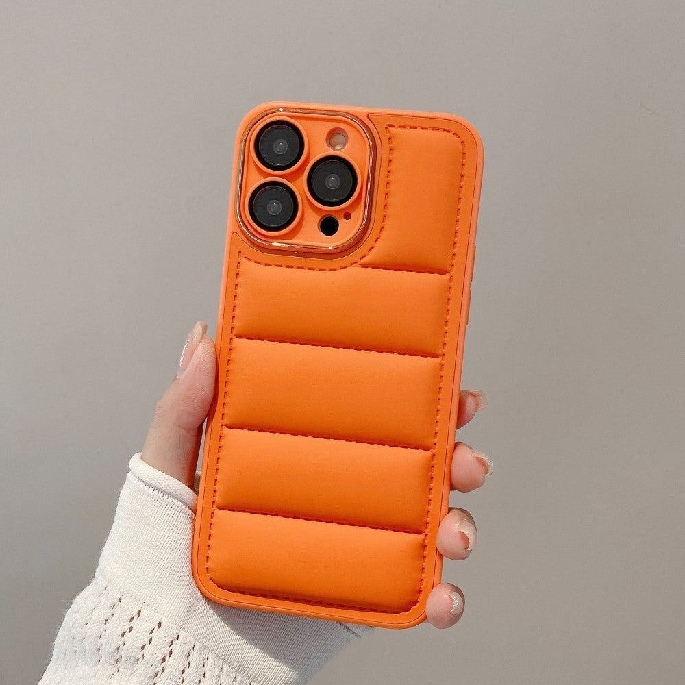 iPhone 14 Pro Max Læderbetrukket 3D Plastik Mobil Cover m. Kameralinse Beskyttelse - Orange
