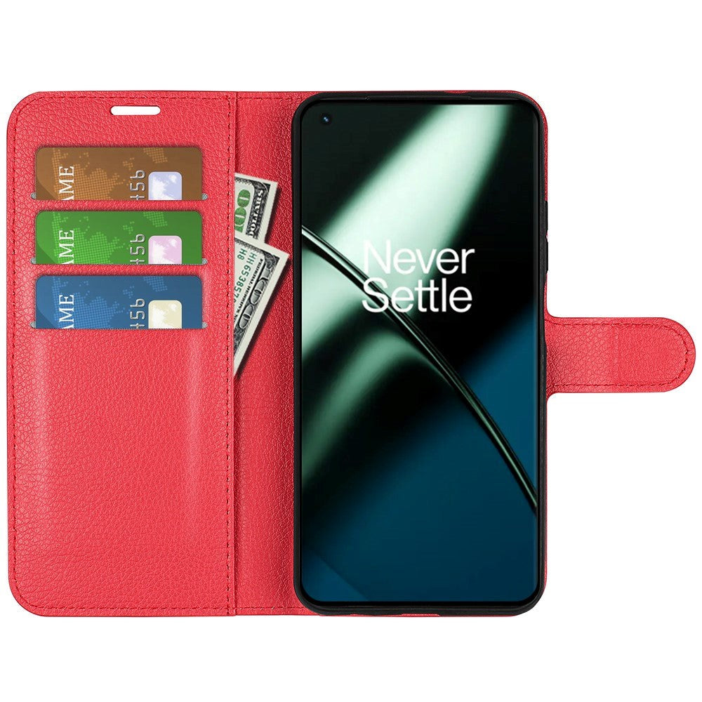 OnePlus 11 PU Litchi Læder Mobil Cover m. Pung - Rød