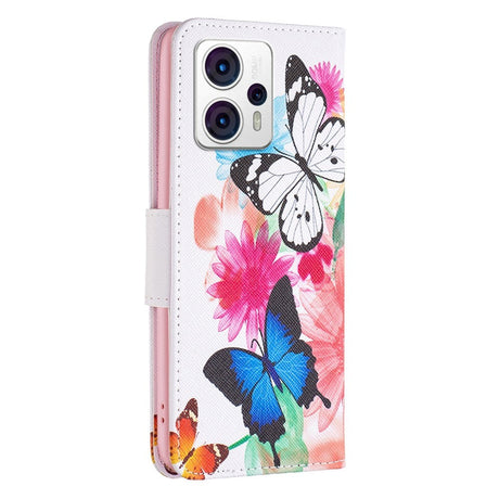 Motorola Moto G13 / G23 / G53 Læder Mobil Cover m. Pung & Print - Blomster og Sommerfugle