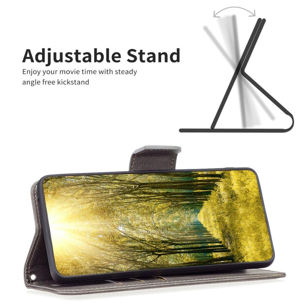 Motorola Moto E13 Læder Mobil Cover m. Pung og Strop - Grå