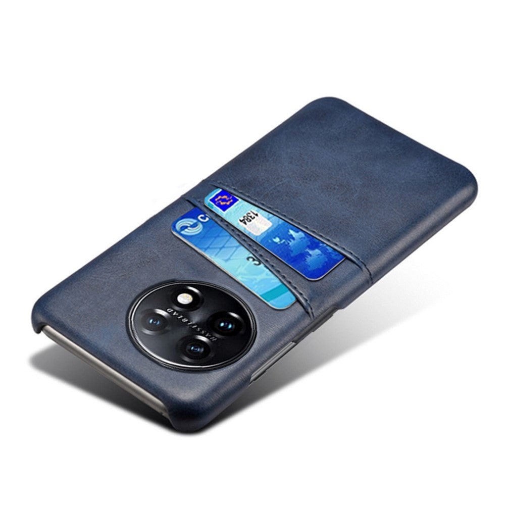OnePlus 11 Læderbelagt Plastik Bagside Cover m. Kortholder - Blå