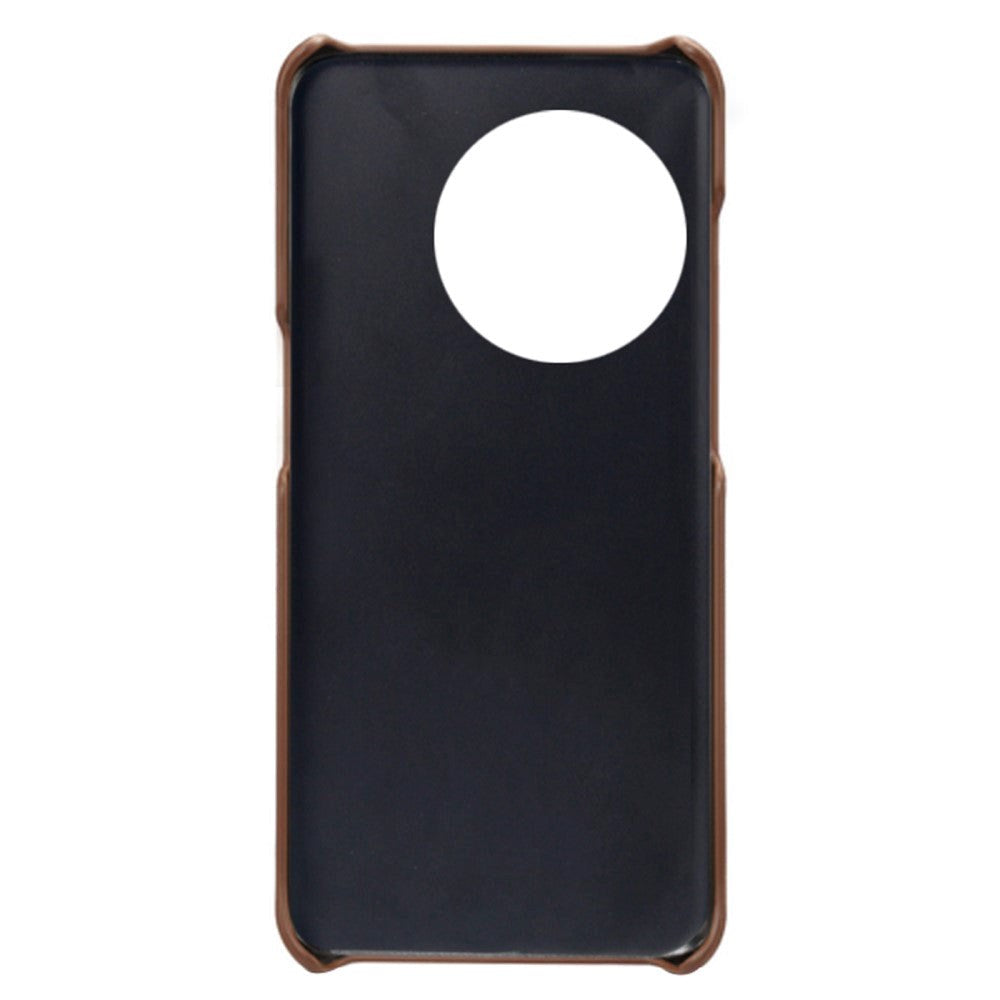 OnePlus 11 Læderbelagt Plastik Bagside Cover m. Kortholder - Brun