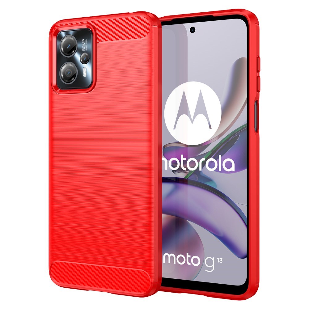 Motorola Moto G13 / G23 Brushed Carbon Fiber Mobil Cover - Rød