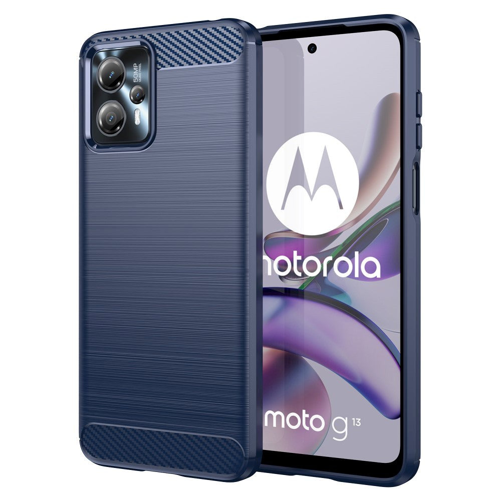 Motorola Moto G13 / G23 Brushed Carbon Fiber Mobil Cover - Blå