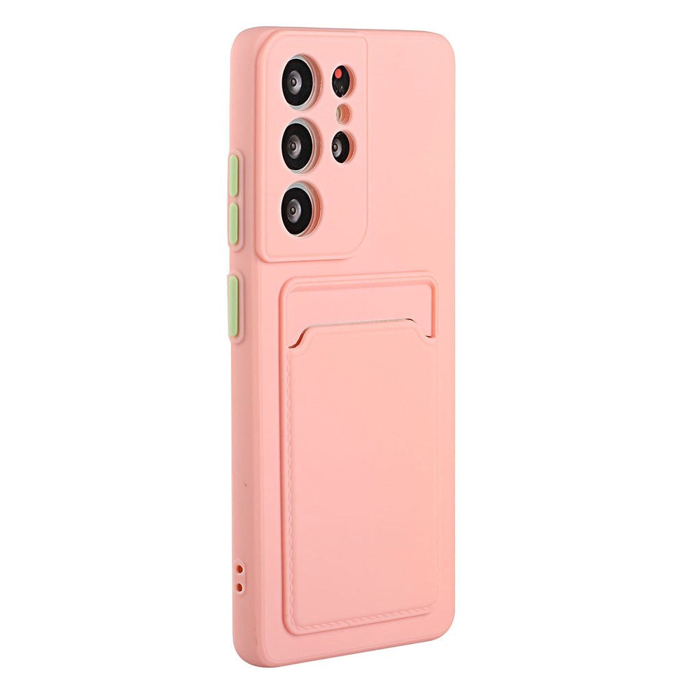 Samsung Galaxy S23 Ultra Fleksibel Plastik Mobil Cover m. Kortholder - Pink