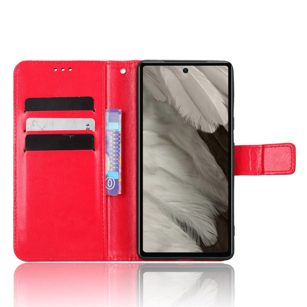 Google Pixel 7A Læder Mobil Cover m. Pung og Strop - Rød