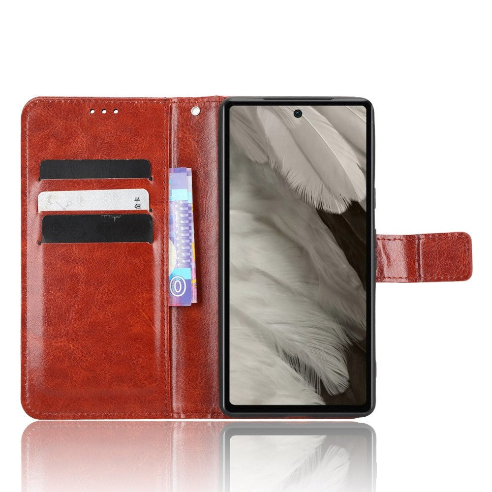 Google Pixel 7A Læder Mobil Cover m. Pung og Strop - Brun