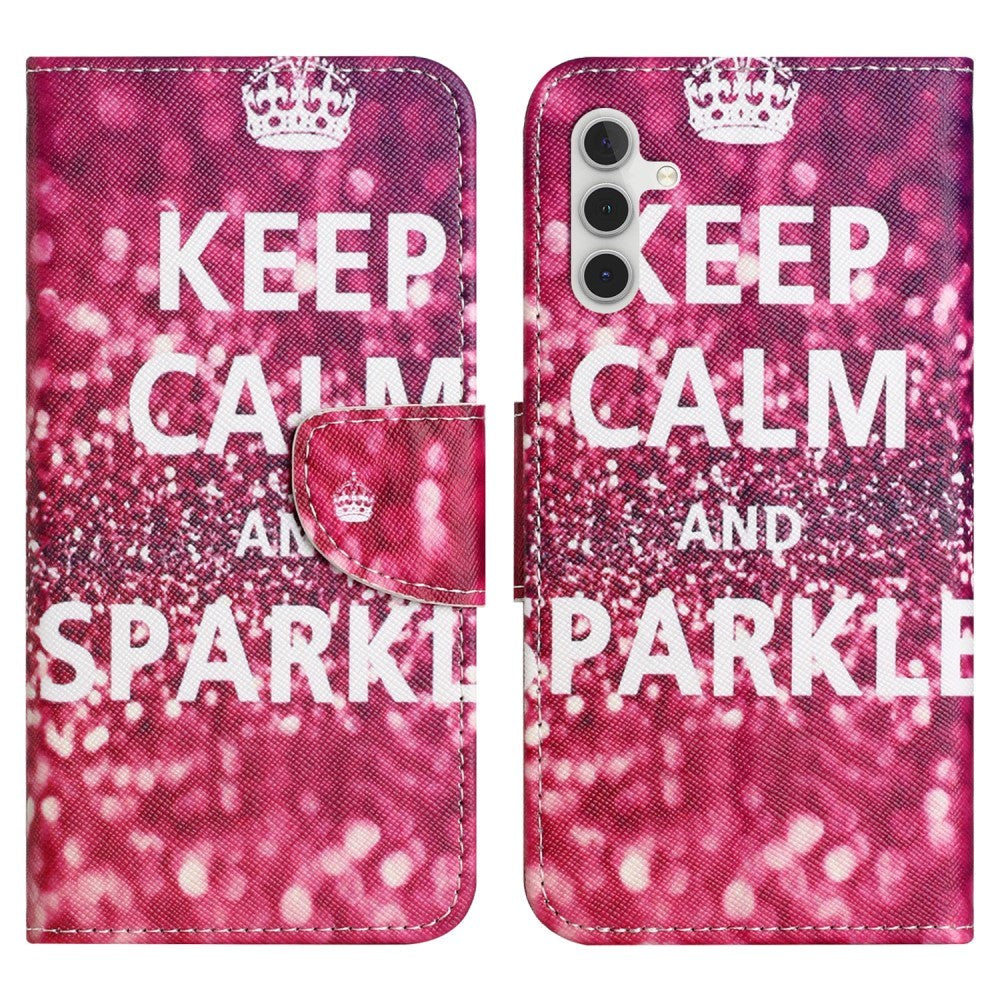 Samsung Galaxy A24 Læder Mobil Cover m. Pung & Ståfunktion - "Keep Calm and Sparkle"