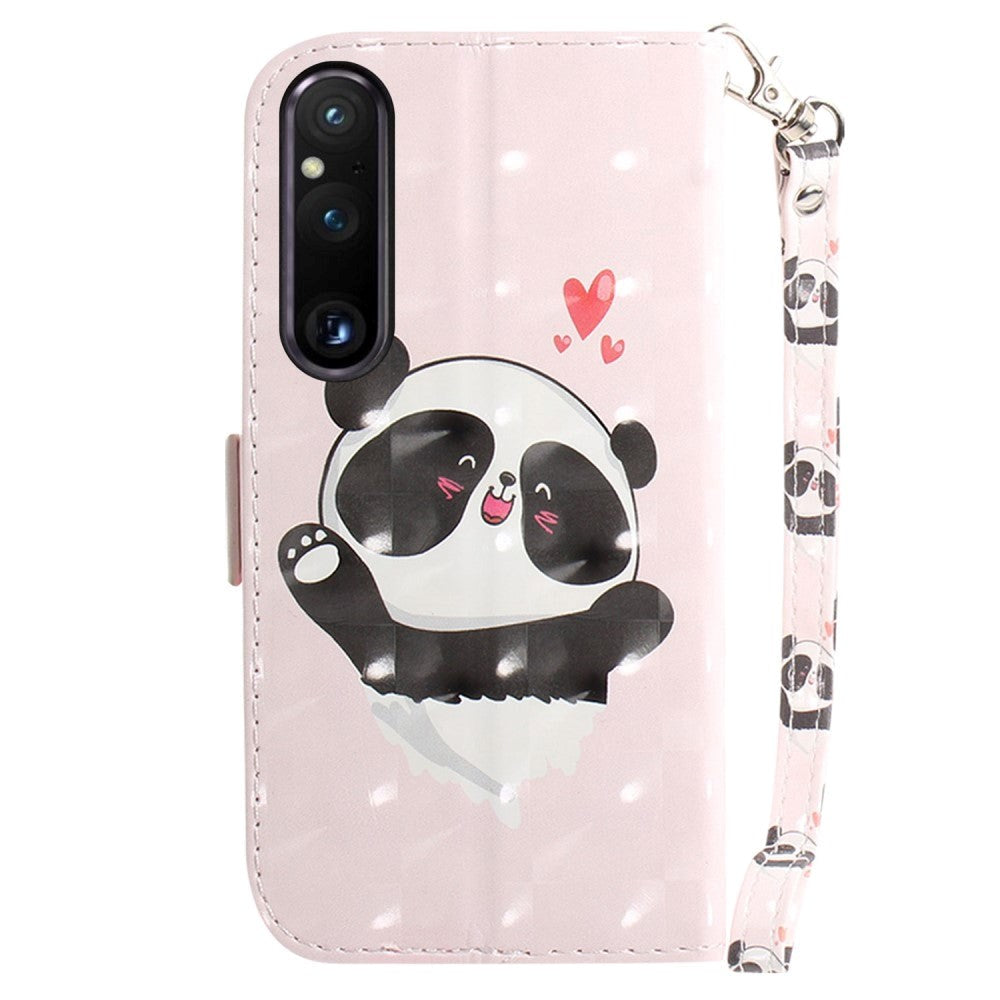 Sony Xperia 1 V Læder Mobil Cover m. Print - Glad Panda