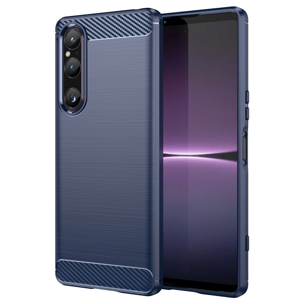 Sony Xperia 1 V Brushed Carbon Mobil Cover - Blå