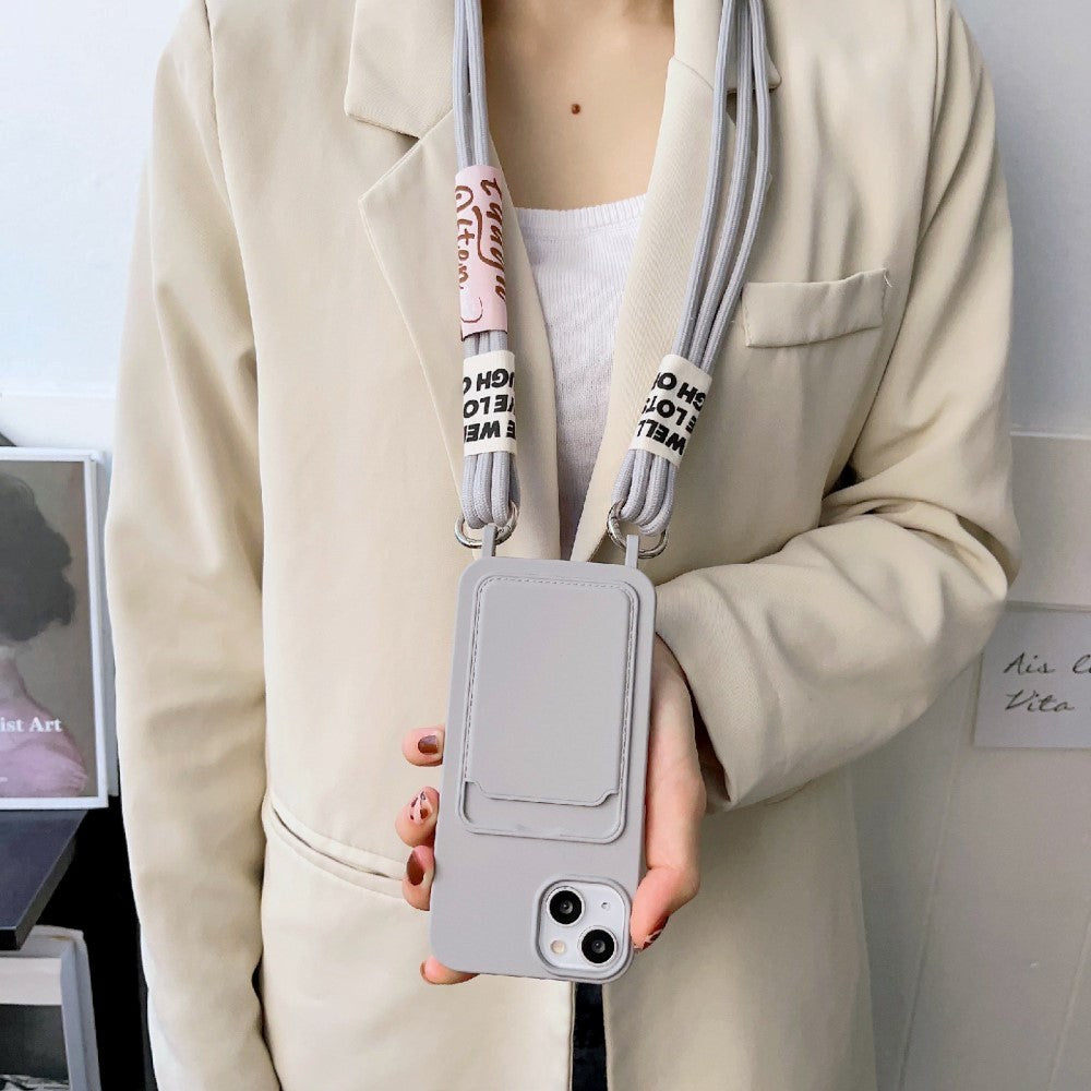 iPhone 14 Fleksibel Plastik Mobil Cover m. Kortholder & Strop - Gul