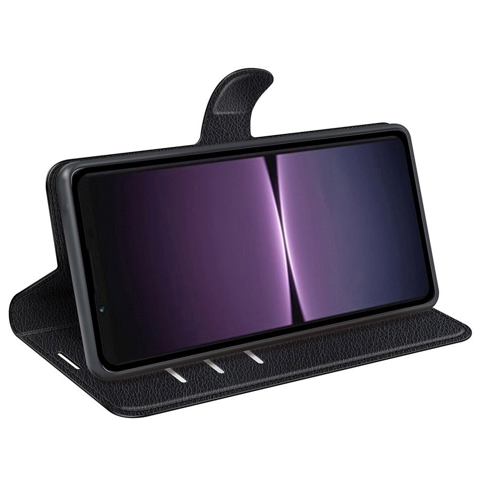 Sony Xperia 1 V Litchi Læder Mobil Cover m. Pung - Sort