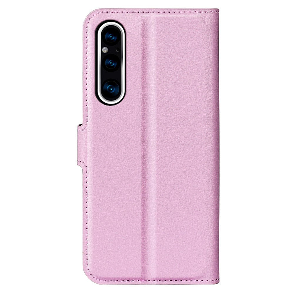 Sony Xperia 1 V Litchi Læder Mobil Cover m. Pung - Lyserød