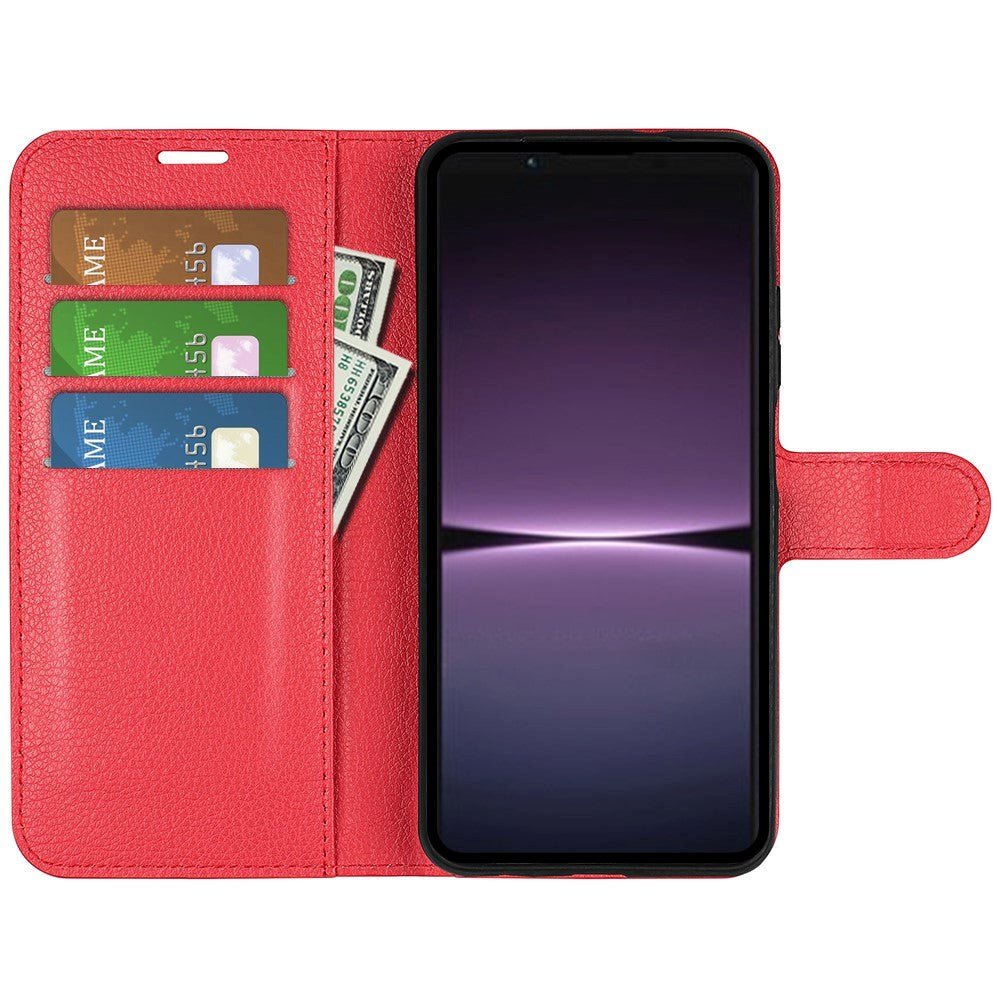 Sony Xperia 1 V Litchi Læder Mobil Cover m. Pung - Rød