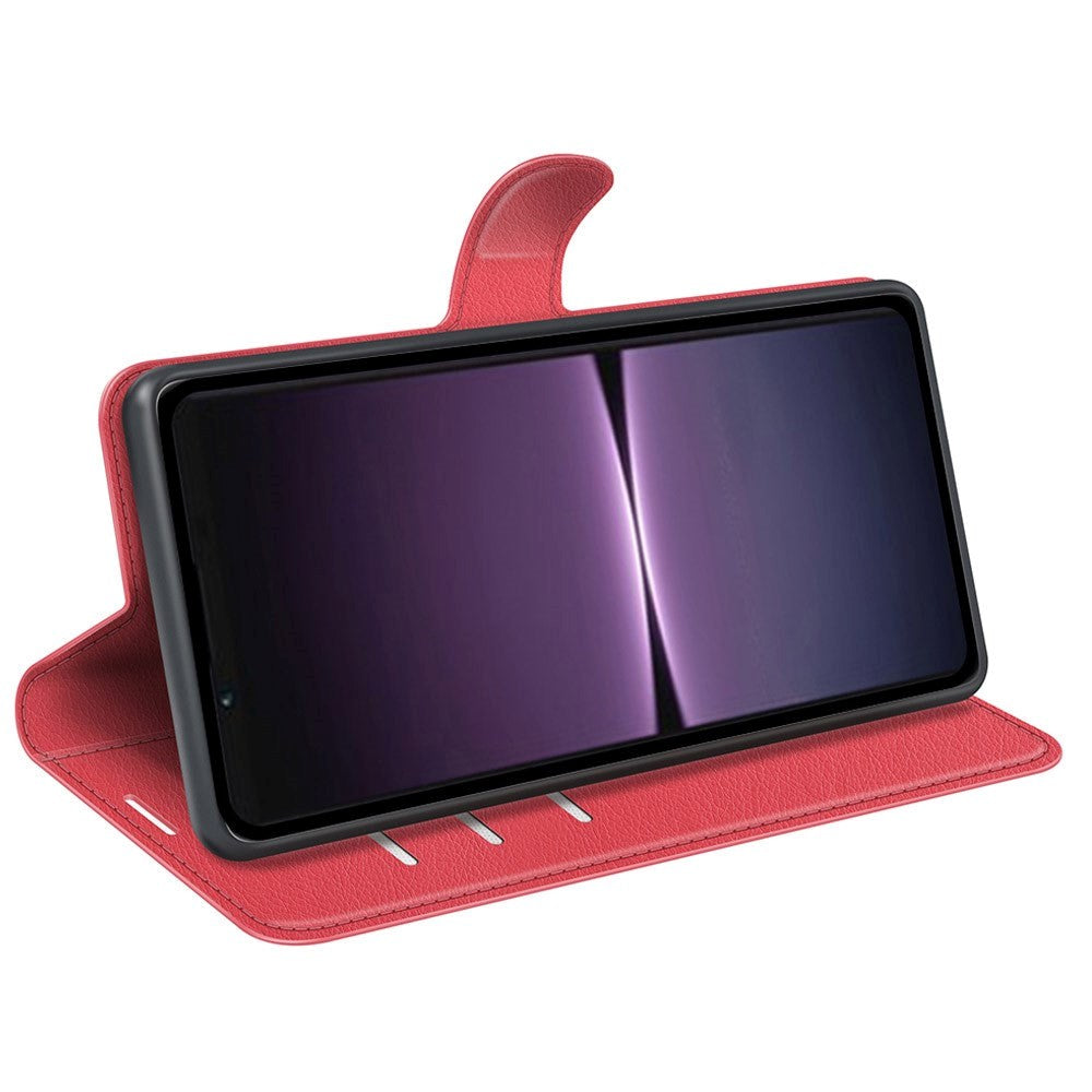 Sony Xperia 1 V Litchi Læder Mobil Cover m. Pung - Rød