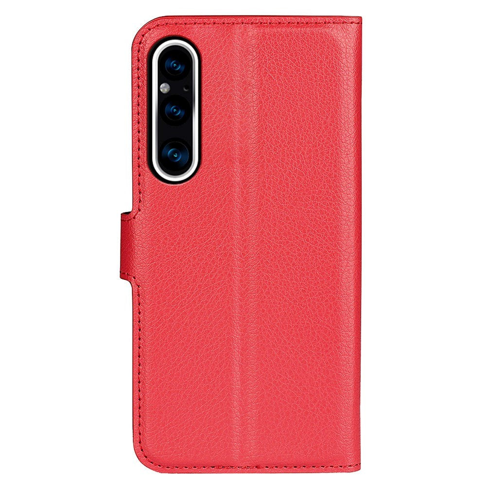 Sony Xperia 1 V Litchi Læder Mobil Cover m. Pung - Rød