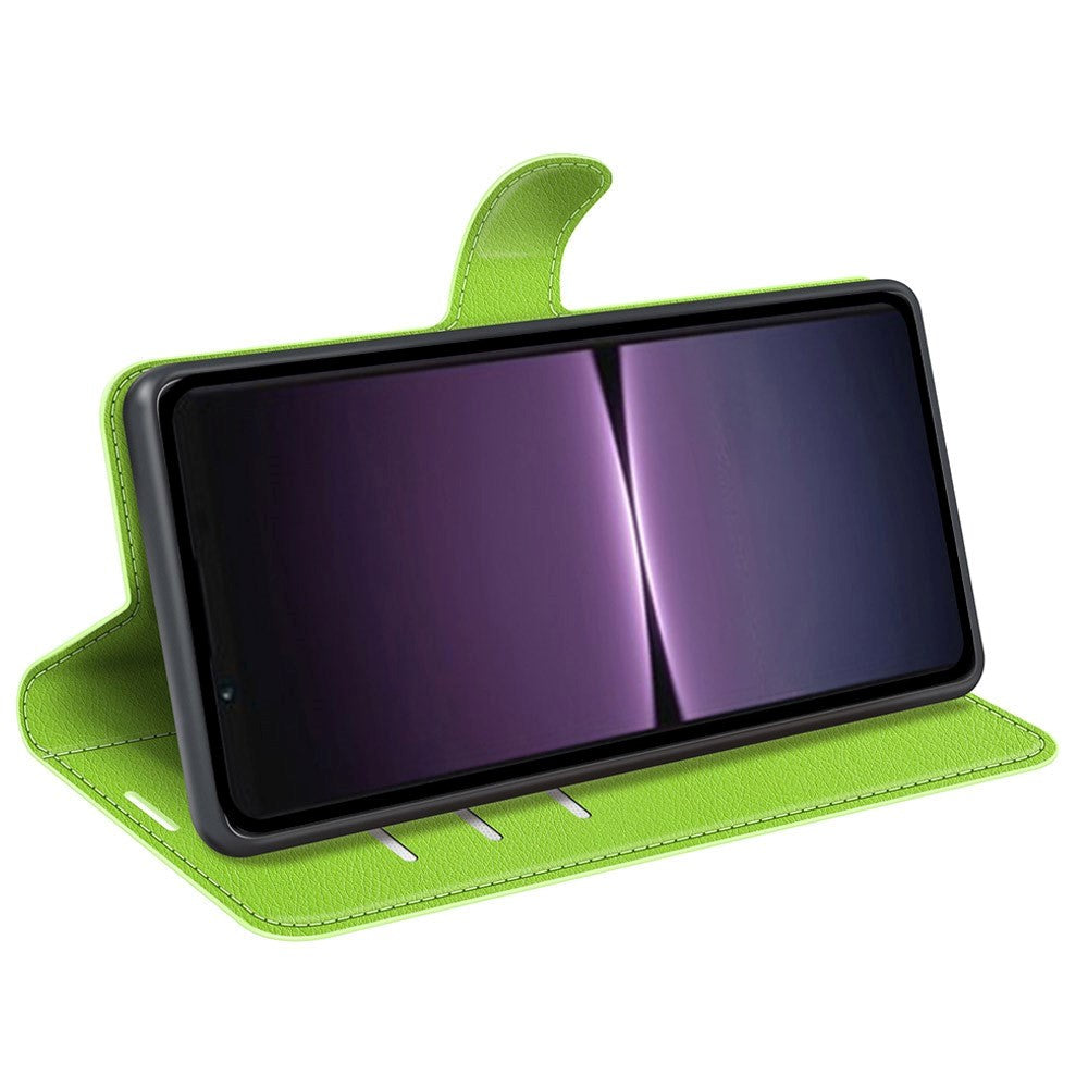 Sony Xperia 1 V Litchi Læder Mobil Cover m. Pung - Grøn