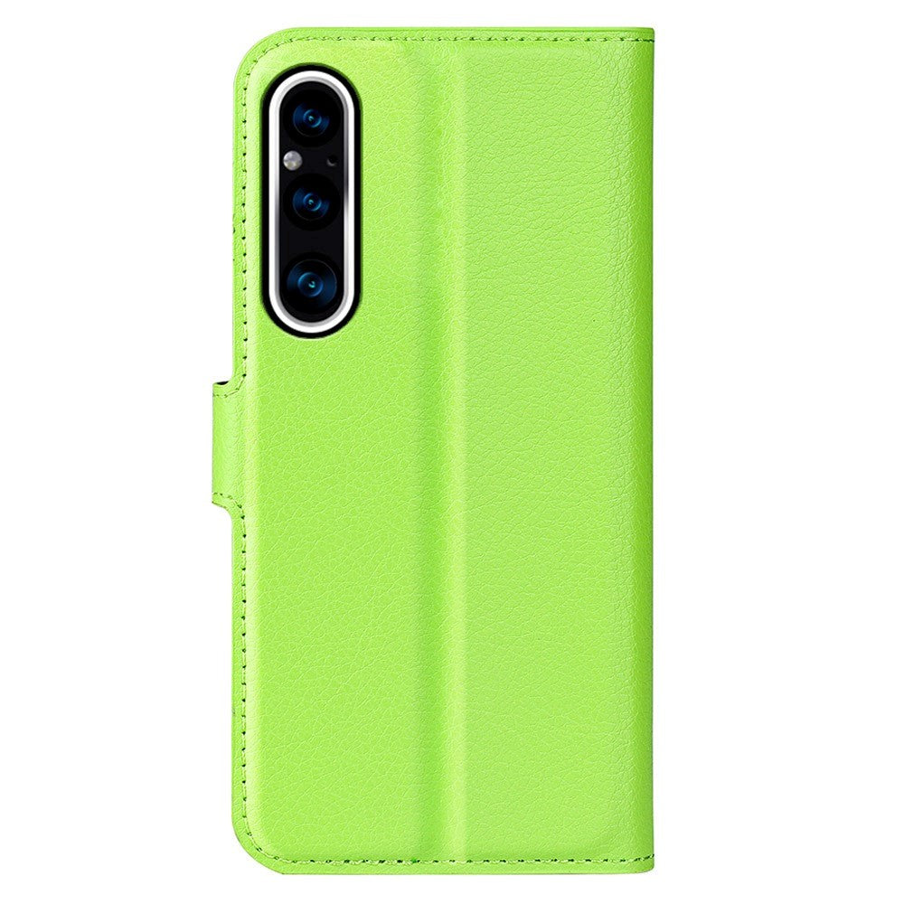Sony Xperia 1 V Litchi Læder Mobil Cover m. Pung - Grøn