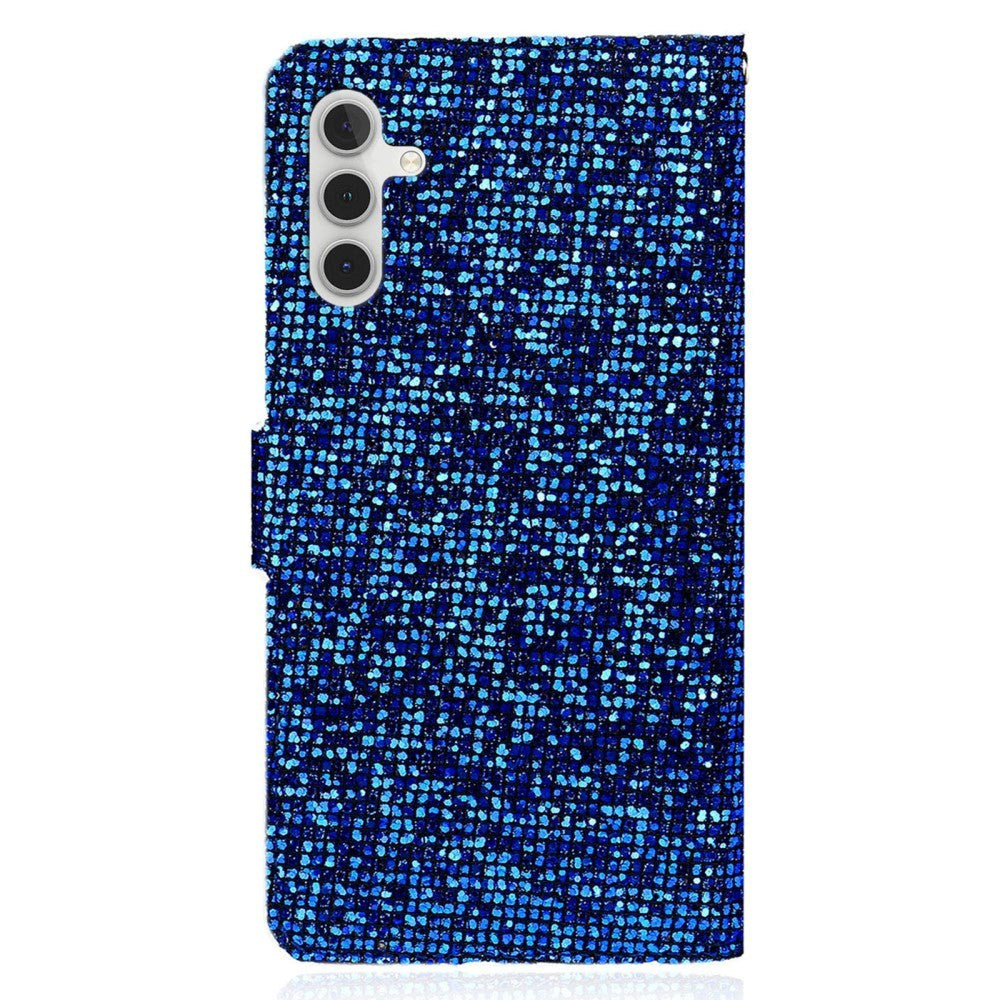 Samsung Galaxy A24 Læder Mobil Cover m. Pung & Strop - Glitter Design - Blå