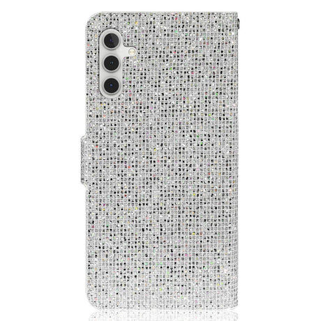 Samsung Galaxy A24 Læder Mobil Cover m. Pung & Strop - Glitter Design - Sølv