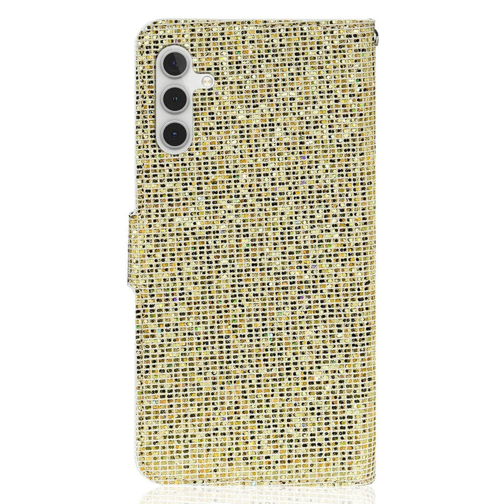 Samsung Galaxy A24 Læder Mobil Cover m. Pung & Strop - Glitter Design - Guld