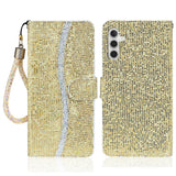 Samsung Galaxy A24 Læder Mobil Cover m. Pung & Strop - Glitter Design - Guld