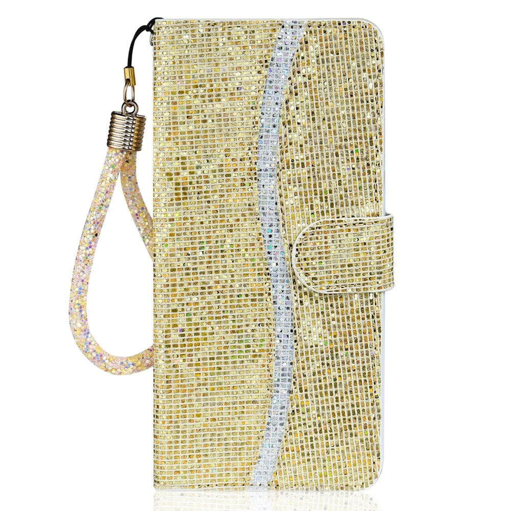 Samsung Galaxy A24 Læder Mobil Cover m. Pung & Strop - Glitter Design - Guld