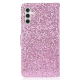 Samsung Galaxy A24 Læder Mobil Cover m. Pung & Strop - Glitter Design - Lyserød