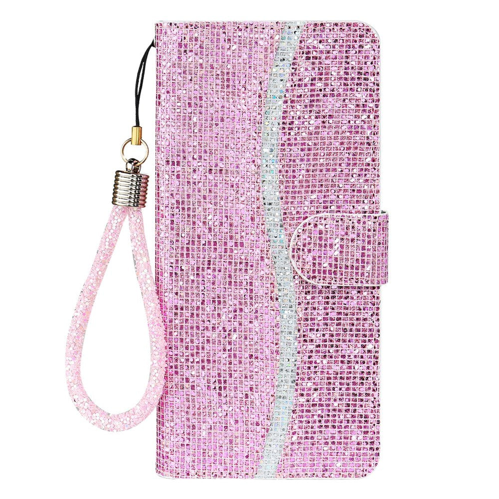 Samsung Galaxy A54 (5G) Læder Mobil Cover m. Pung & Strop - Glitter Design - Lyserød