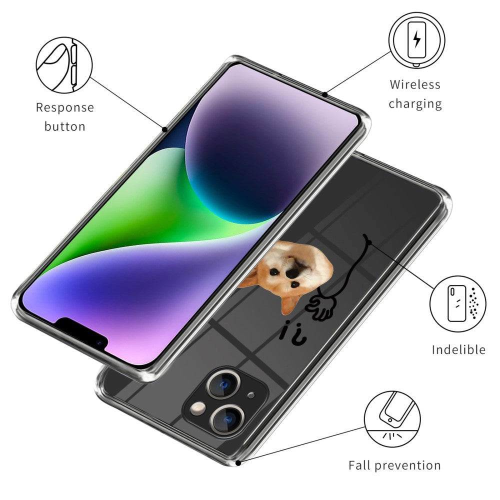 iPhone 14 Fleksibelt Plastik Mobil Cover Gennemsigtig m. Print - Overgivende Hund