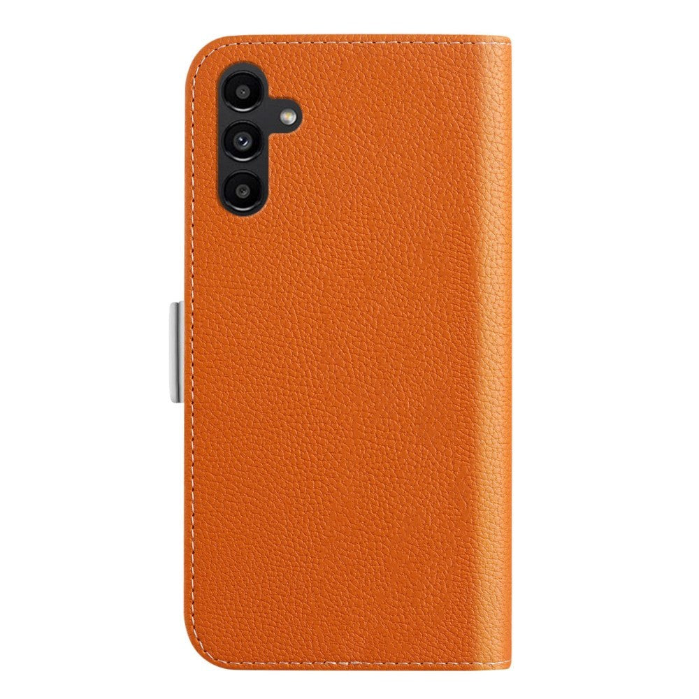 Samsung Galaxy A34 (5G) PU Litchi Læder Flip Cover m. Magnetisk Luk - Orange