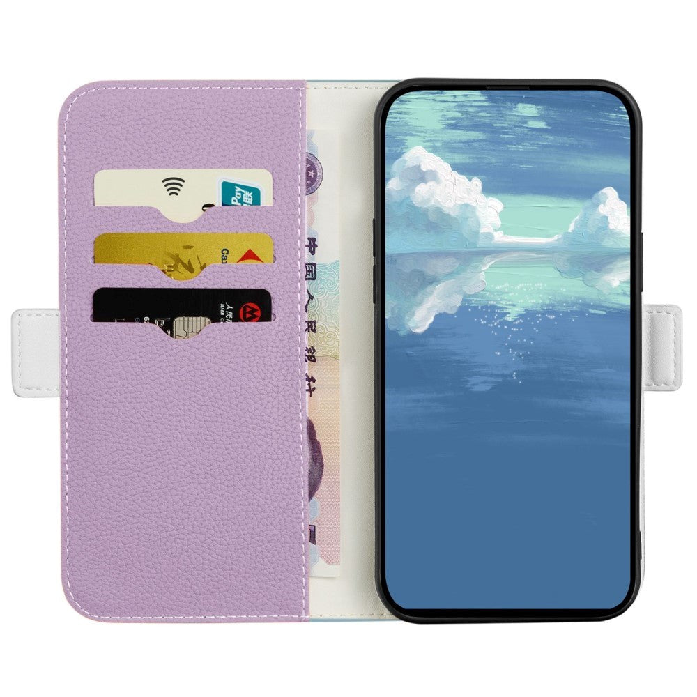 Samsung Galaxy A24 PU Litchi Læder Mobil Cover m. Magnetisk Luk - Lilla