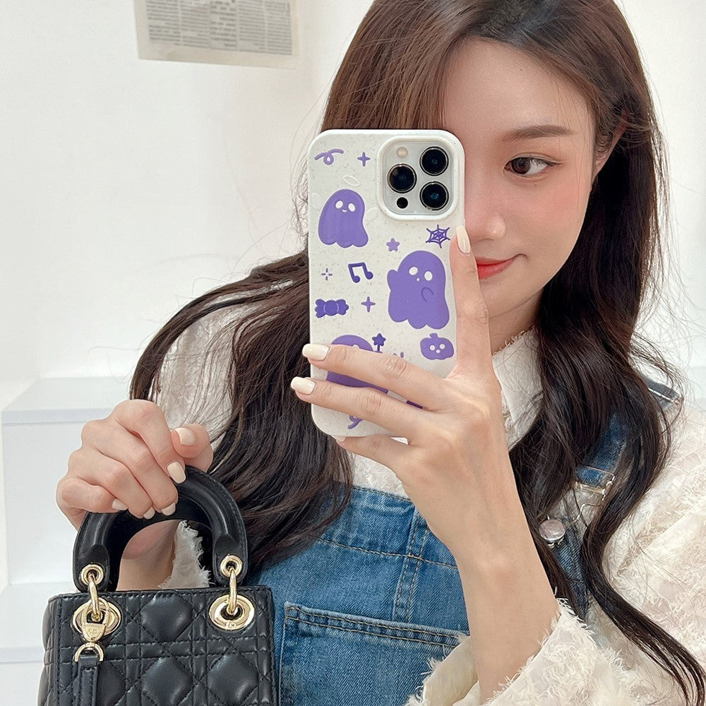 iPhone 14 Pro Fleksibel Plastik Mobil Cover m. Motiv - Lilla Spøgelser