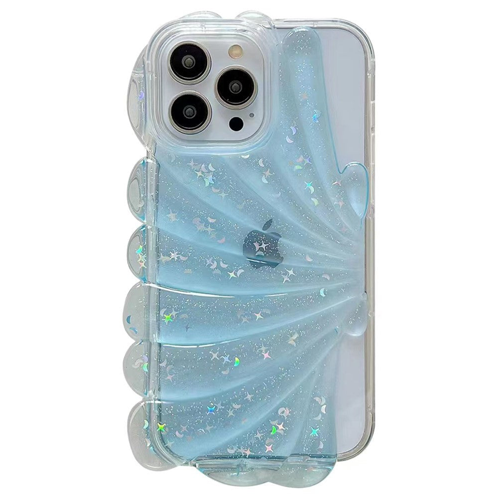 iPhone 14 Pro 3D TPU Mobil Cover m. Muslingeskal / Gennemsigtig - Blå