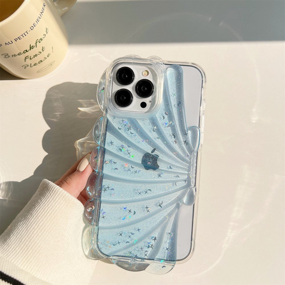 iPhone 14 Pro 3D TPU Mobil Cover m. Muslingeskal / Gennemsigtig - Blå