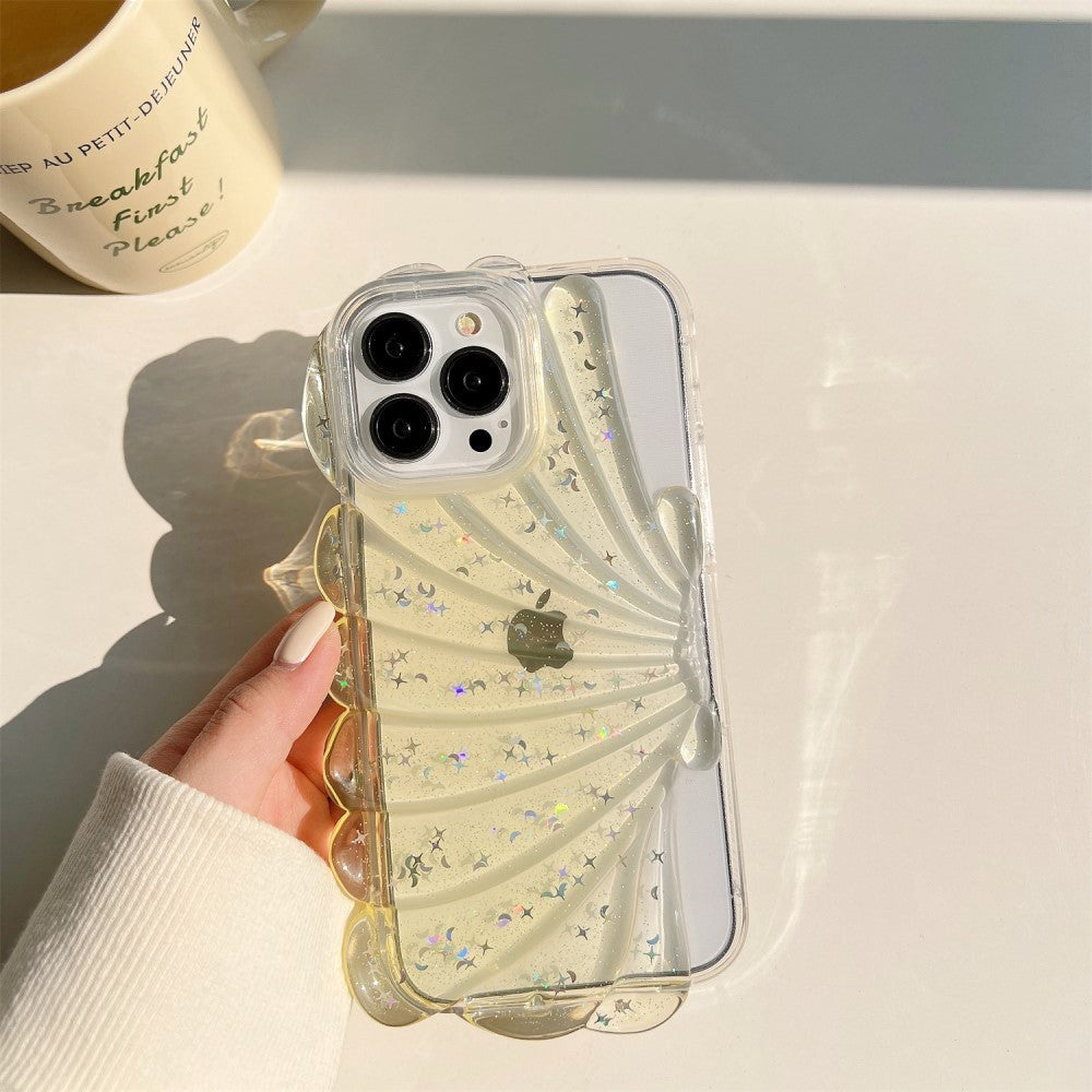 iPhone 14 Pro 3D TPU Mobil Cover m. Muslingeskal / Gennemsigtig - Gul