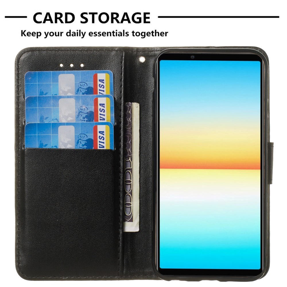 Sony Xperia 10 V Læder Flip Mobil Cover m. Pung og Strop - Sort