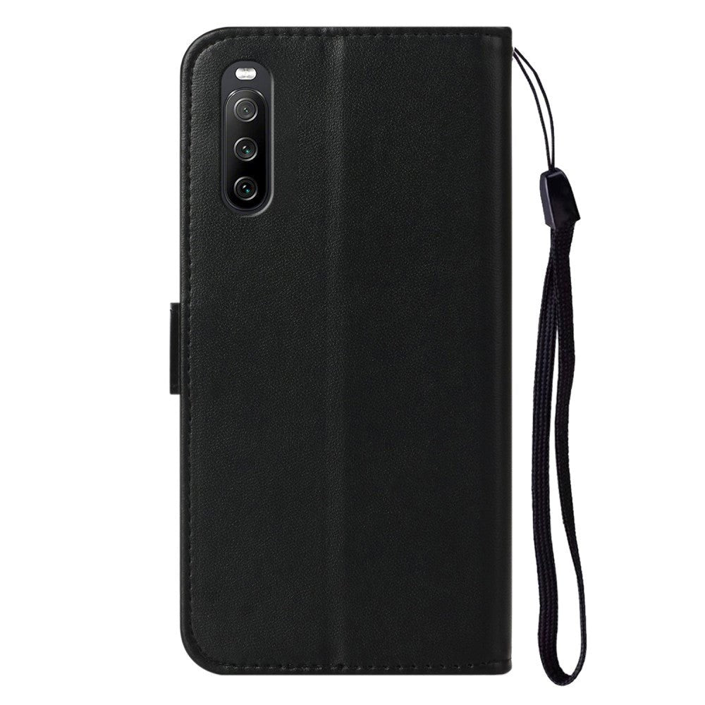 Sony Xperia 10 V Læder Flip Mobil Cover m. Pung og Strop - Sort