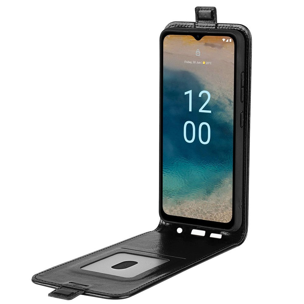 Nokia G22 Vertikalt Mobil Læder Cover m. Kortholder - Sort