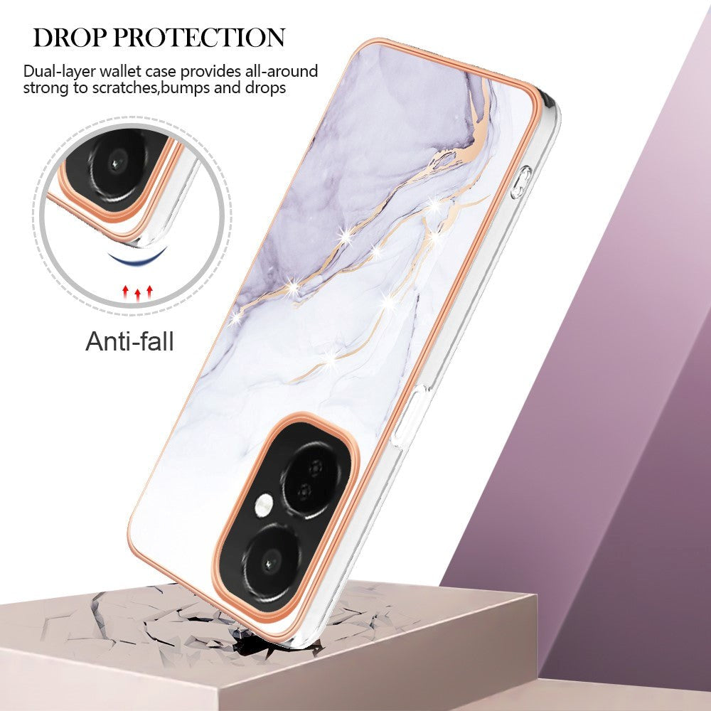 OnePlus Nord CE 3 Lite (5G) Hybrid Plastik Mobil Cover - Hvid / Lilla Marmor