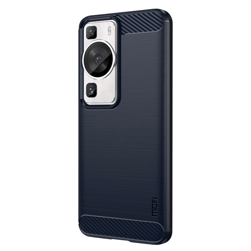 Huawei P60 Pro Mofi Brushed Carbon Fiber Fleksibelt Plastik Mobil Cover - Blå