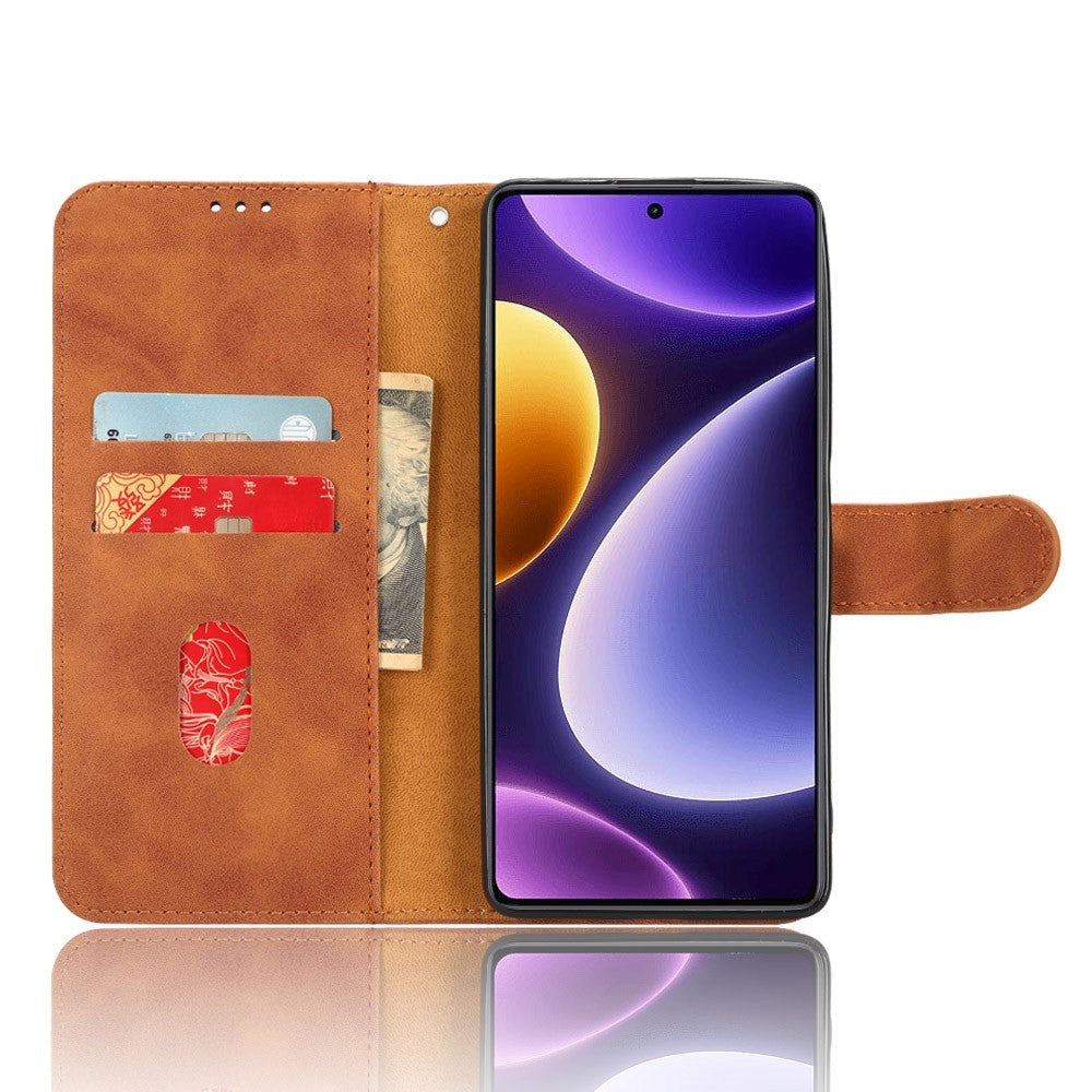 Xiaomi Poco F5 Læder Mobil Cover m. Pung og Ståfunktion - Brun