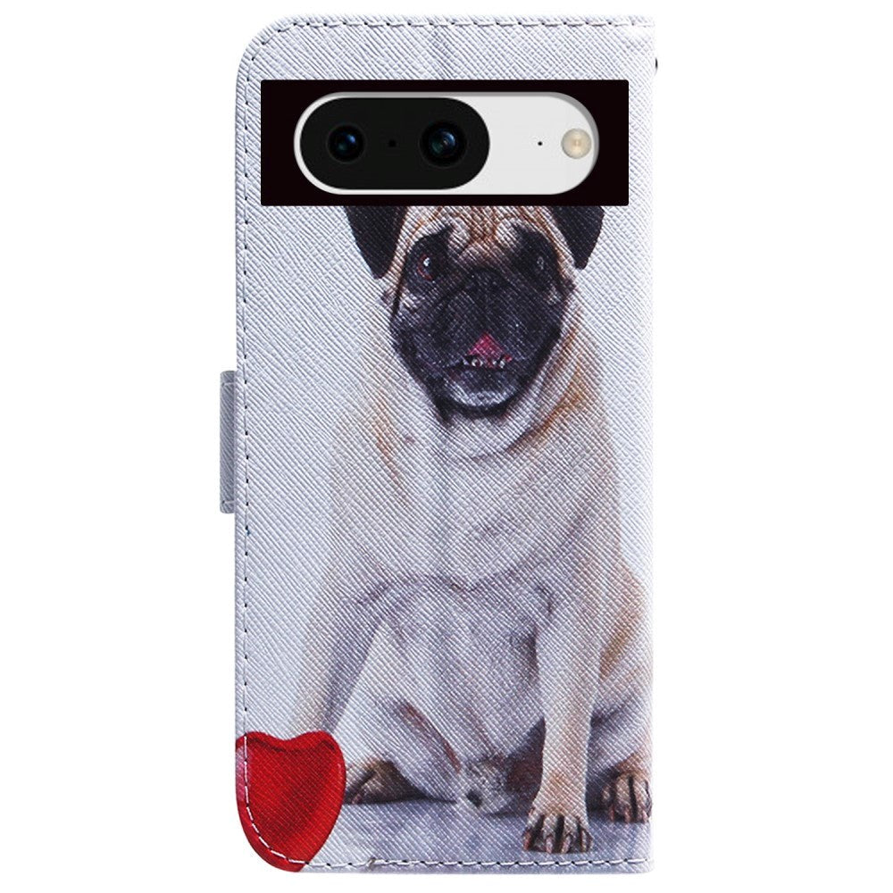 Google Pixel 8 Læder Mobil Cover m. Pung & Print - Pug