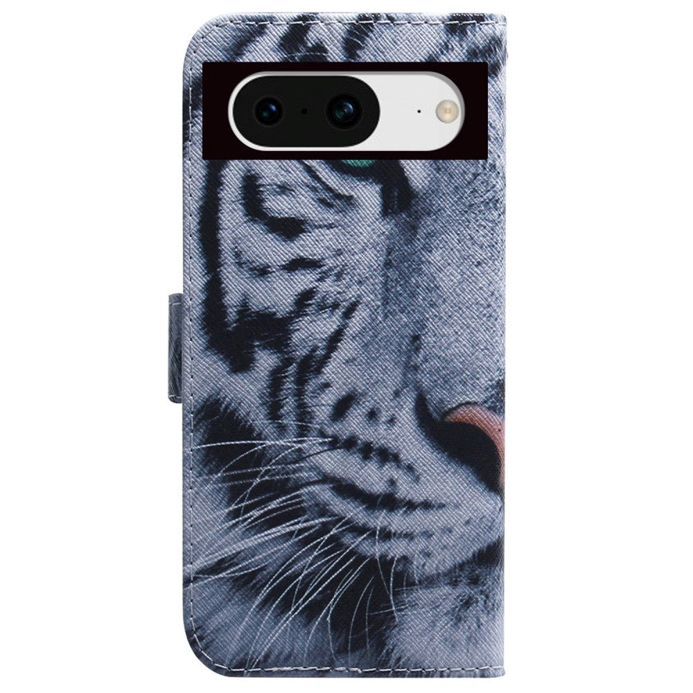 Google Pixel 8 Læder Mobil Cover m. Pung & Print - Tiger