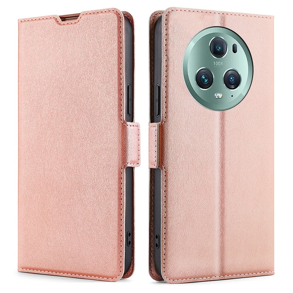 Honor Magic5 Pro Læder Mobil Cover m. Kortholder & Ståfunktion - Rose Gold