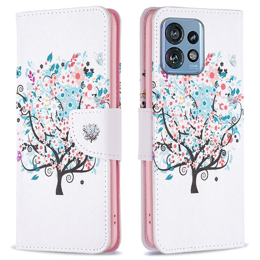 Motorola Edge 40 Pro Læder Mobil Cover m. Pung & Print - Træ