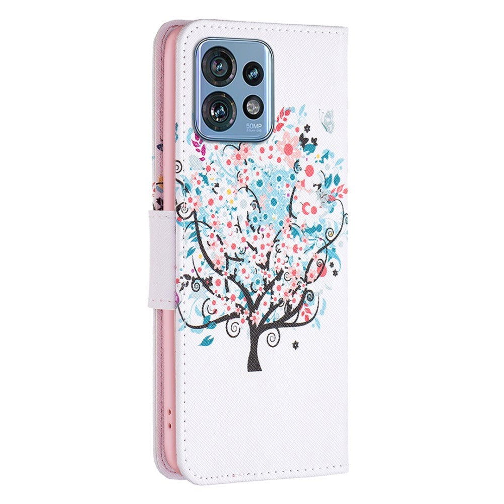 Motorola Edge 40 Pro Læder Mobil Cover m. Pung & Print - Træ