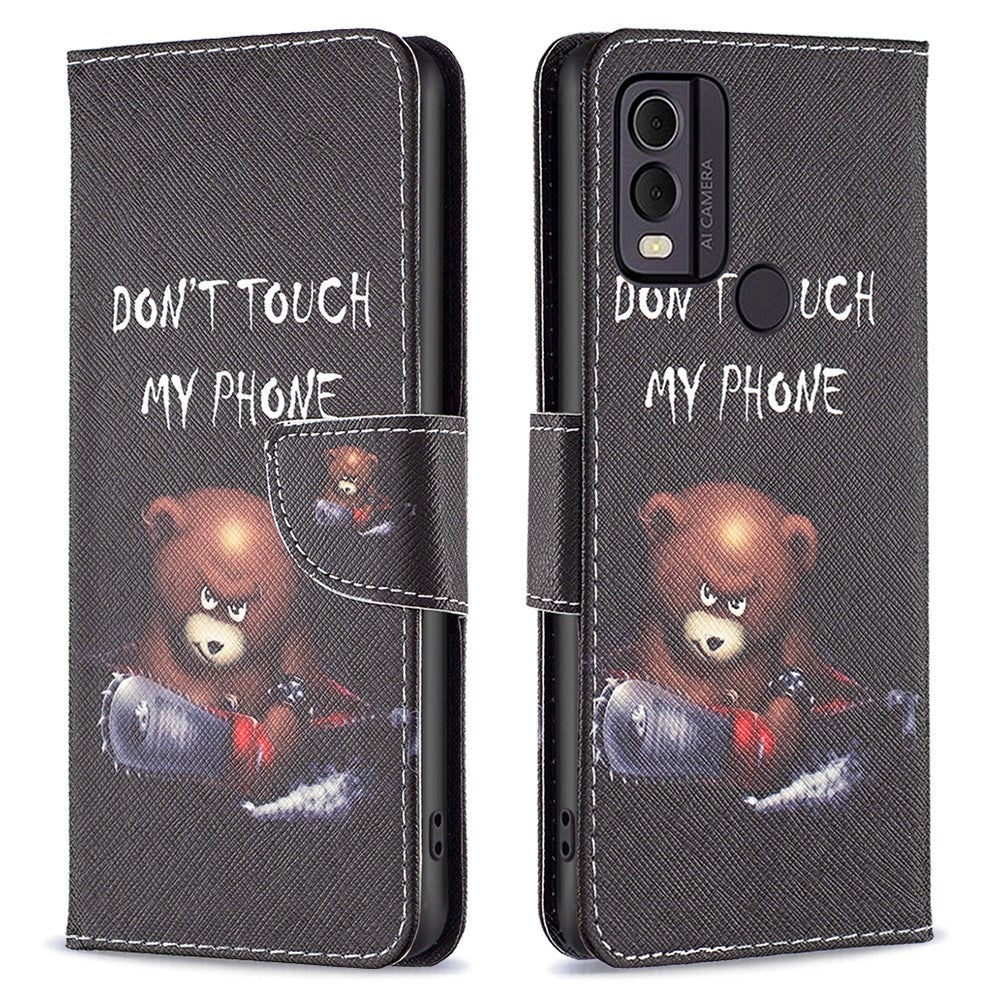 Nokia C22 Læder Mobil Cover m. Pung & Print - "Don't Touch My Phone" Bjørn